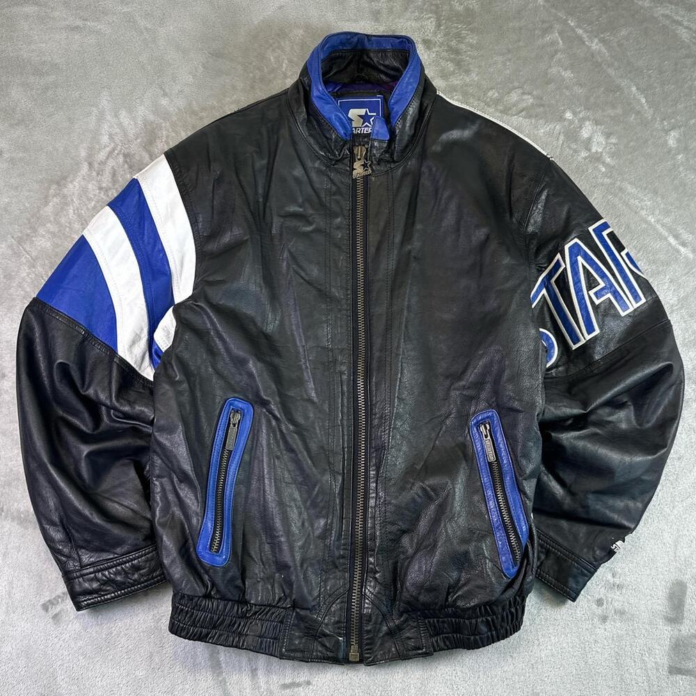 VTG 90s Starter Scarface Leather Bomber Jacket Al Pacino Tony Montana Style SzXL